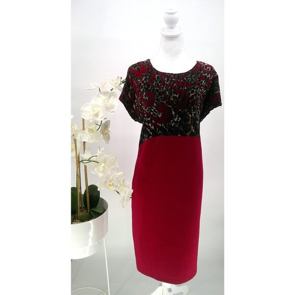 Zedd Women's Size Plus 3X Plus Vintage Red Black Velvet Leopard Print Dress - Picture 1 of 8